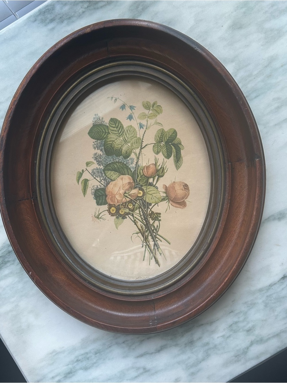 Antique Oval Wooden Cherry Wall Frame